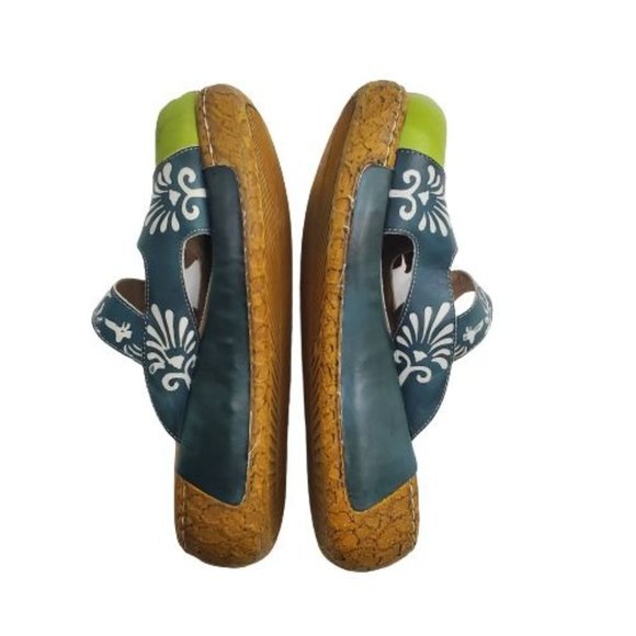 Women's Blue/Multi Flower Slip-On Leather Cut-Out Backless Platform Sandal Sz 41 - Picture 7 of 16